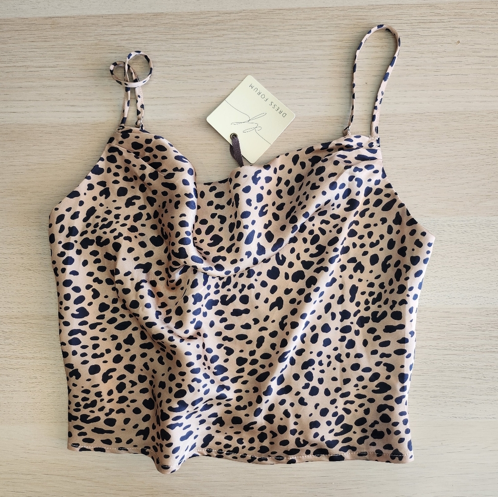 Polyester leopard spaghetti strap Medium cowl neck top
